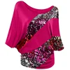 Live shot selection of hot foreign trade 2019spring new European and American women's irregular sequined t-shirts