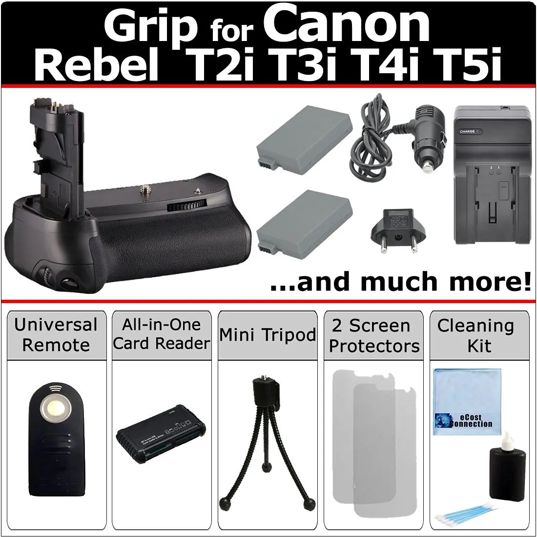 SDHC Card USB Reader Halcyon Brand 600 mAH Charger with Car Charger Attachment Kit Memory Card Wallet Deluxe Starter Kit for Canon EOS Rebel T3 Digital SLR Camera and Canon LP-E10