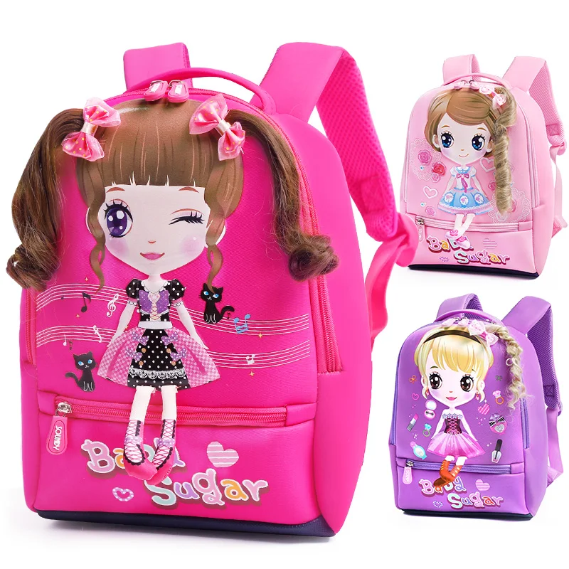 

Custom cute design waterproof neoprene kids school backpack, Pink and purple