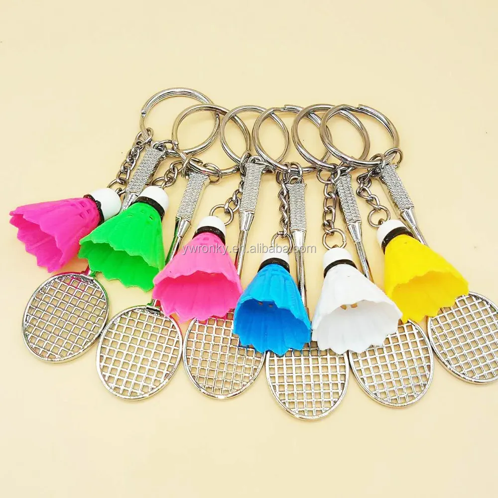 Assorted Colors Sports Fans Plastic Shuttlecock And Racket Key Ring