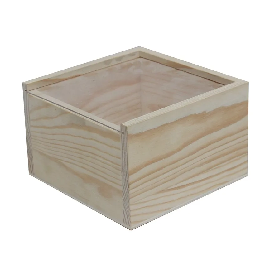 Antique Color Big Rectangular Shape Wooden Slide Top Packaging Storage
