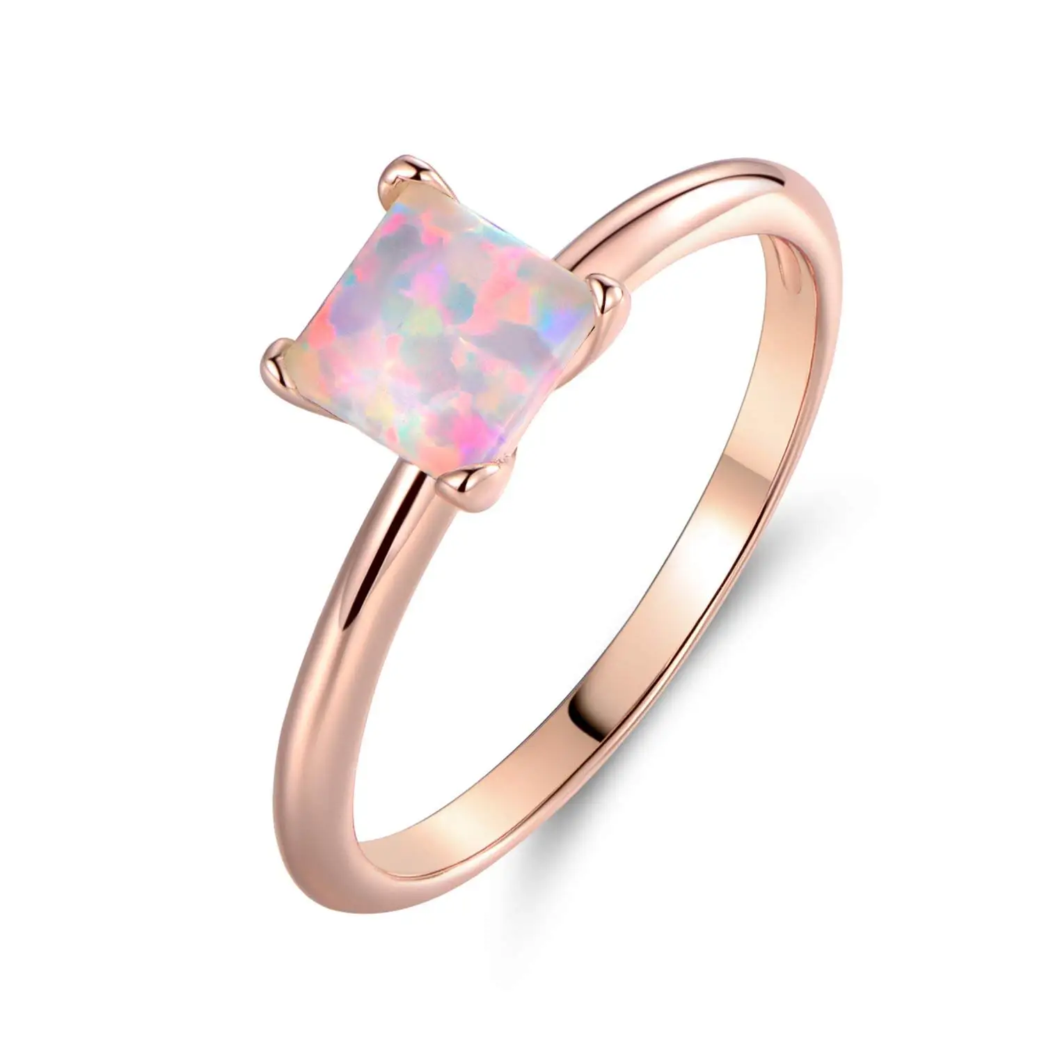 Barzel Rose Gold Plated Princess-Cut Created Fire Opal Solitaire Engagement Ring