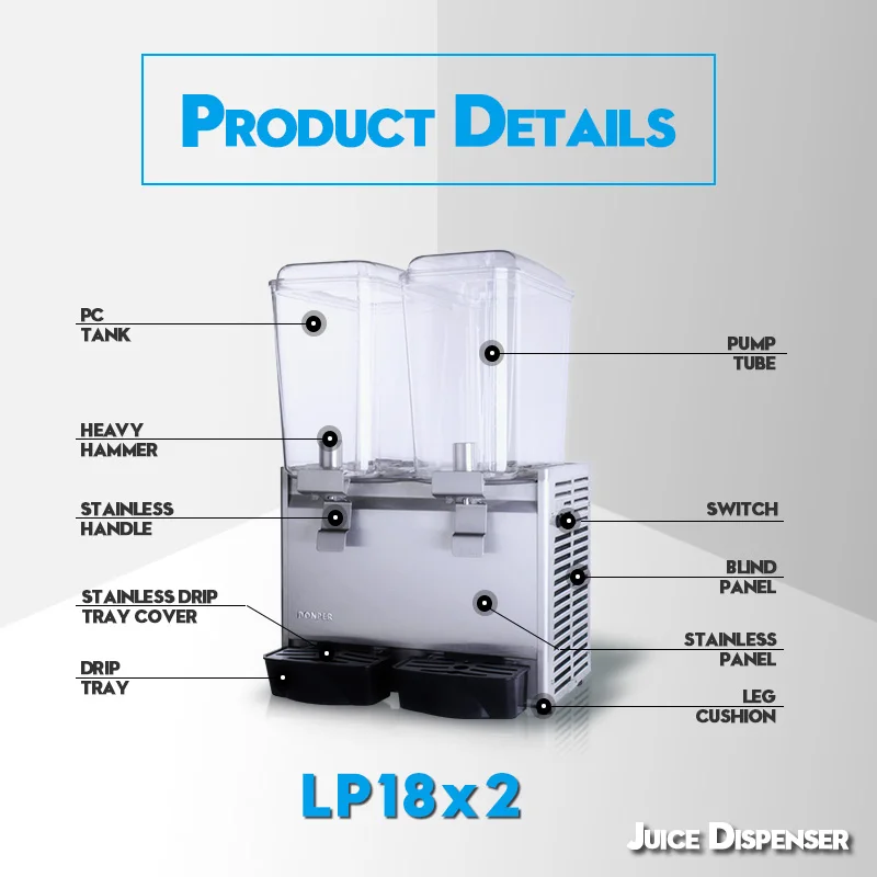Donper Stainless Steel Double Juice Dispenser Commercia Fruit Juice