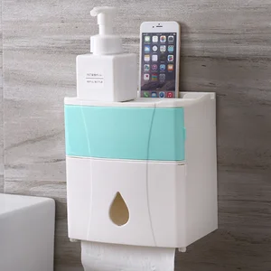 Image of Wall mounted bathroom paper holder toilet roll dispenser shelf multipurpose Plastic storage Tissue Paper Box