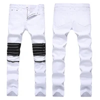 

new 2019 fashion crazy men's white red fancy jeans straight zipper