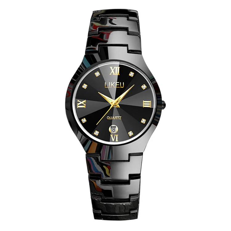 

2020 likeu new oem custom logo rhinestone waterproof 3atm luminous gold face scratchproof mens watch, Black&sliver,black&gold