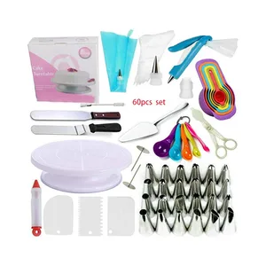 Image of Cake Decorating Supplies Kit/ 60pcs Set 1 Cake Turntable Stand 2 Icing Spatulas 24 Icing Tips 1 Cake Server 11 Pastry Ba