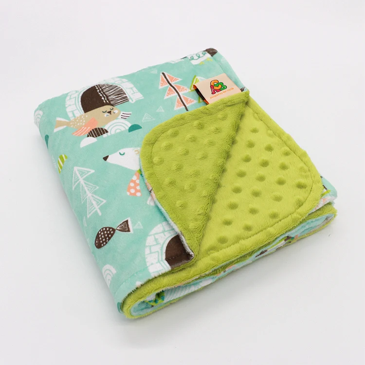 

Fashion Design Animal Printed Minky Material Baby Receiving Blanket, Moss green