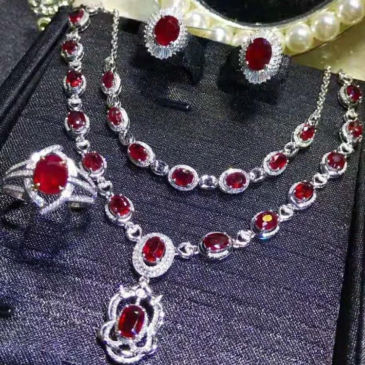 

Fashionable Women Fashion Jewelry Ruby Necklace And Earring Set Jewelry Women, Red