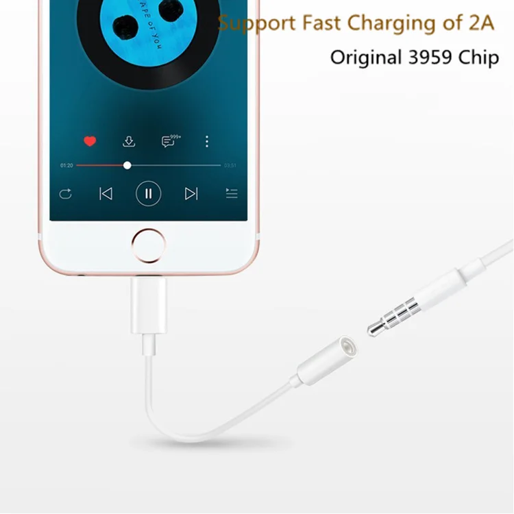 Portable Design 2 in 1 Earphone Splitter Charger Adapter Cable for iPhone X 8 7 Plus for Audio 3.5mm Jack Headphone Support ios