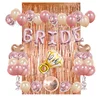Rose Gold Bride Party Decorations Kit With Foil Curtain Latex Confetti Bride and Ring Heart Balloon Bridal Shower Decorations