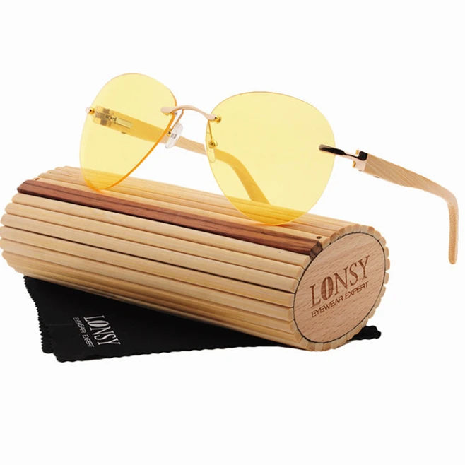

LS6017-C2 Night vision no frame yellow lens bamboo legs sunglasses