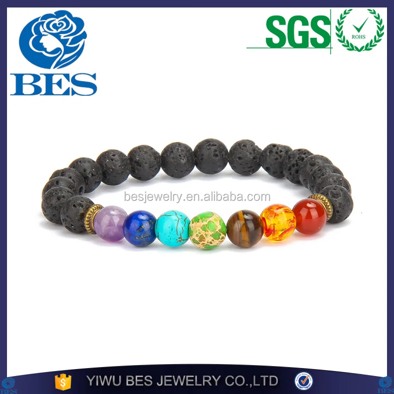 

8mm Rosary Beads Chakra Bio Yoga BraceletTiger Eye Rainbowstone Lava Stone Natural Stone Bead Bracelet, Colorful