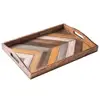 Rustic Chevron Rectangular Wood Breakfast Ottoman Serving Tray with Cutout Handles - 16 x 12-Inch