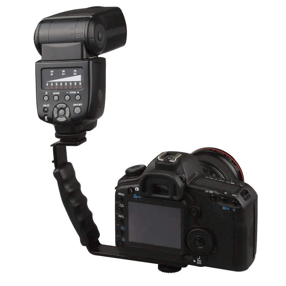 Universal Camera Grip L Bracket With 2 Standard Side Hot Shoe Mount
