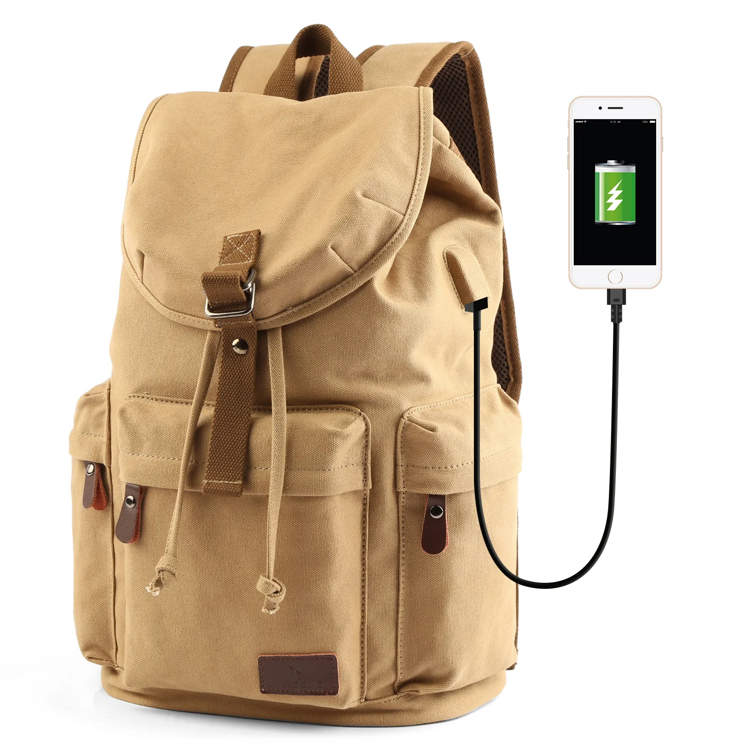 

custom high quality outdoor hiking school city backpack with logo canvas travel backpack, Brown, black