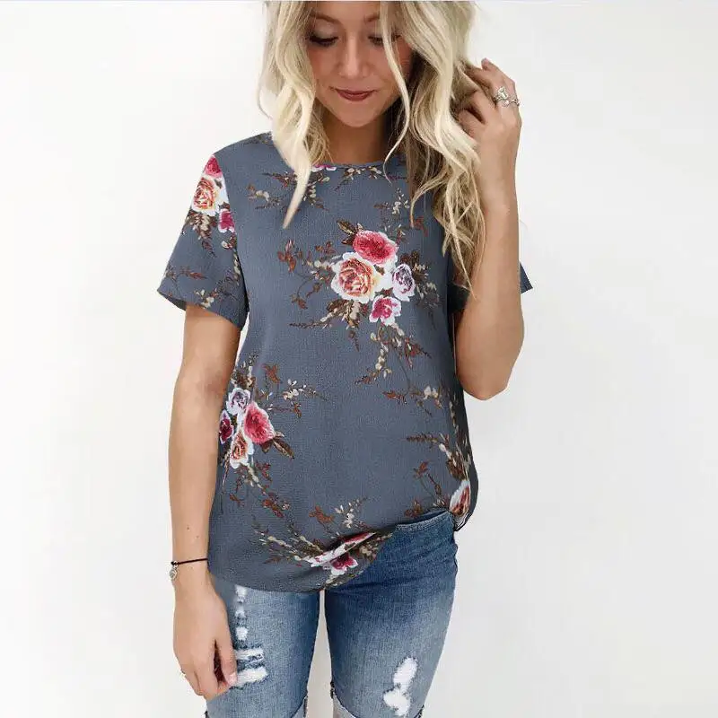 

B69 Summer Women Floral Short Sleeve Outfits Lovely Basic Tees for Ladies Loose Casual T-shirt Tops Sexy Casual Ladies Clothes, N/a