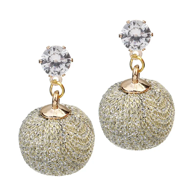 

Lingsai 2019 new product copper inlay zircon fabric ball shape womens earring for girl jewelry, Customised color