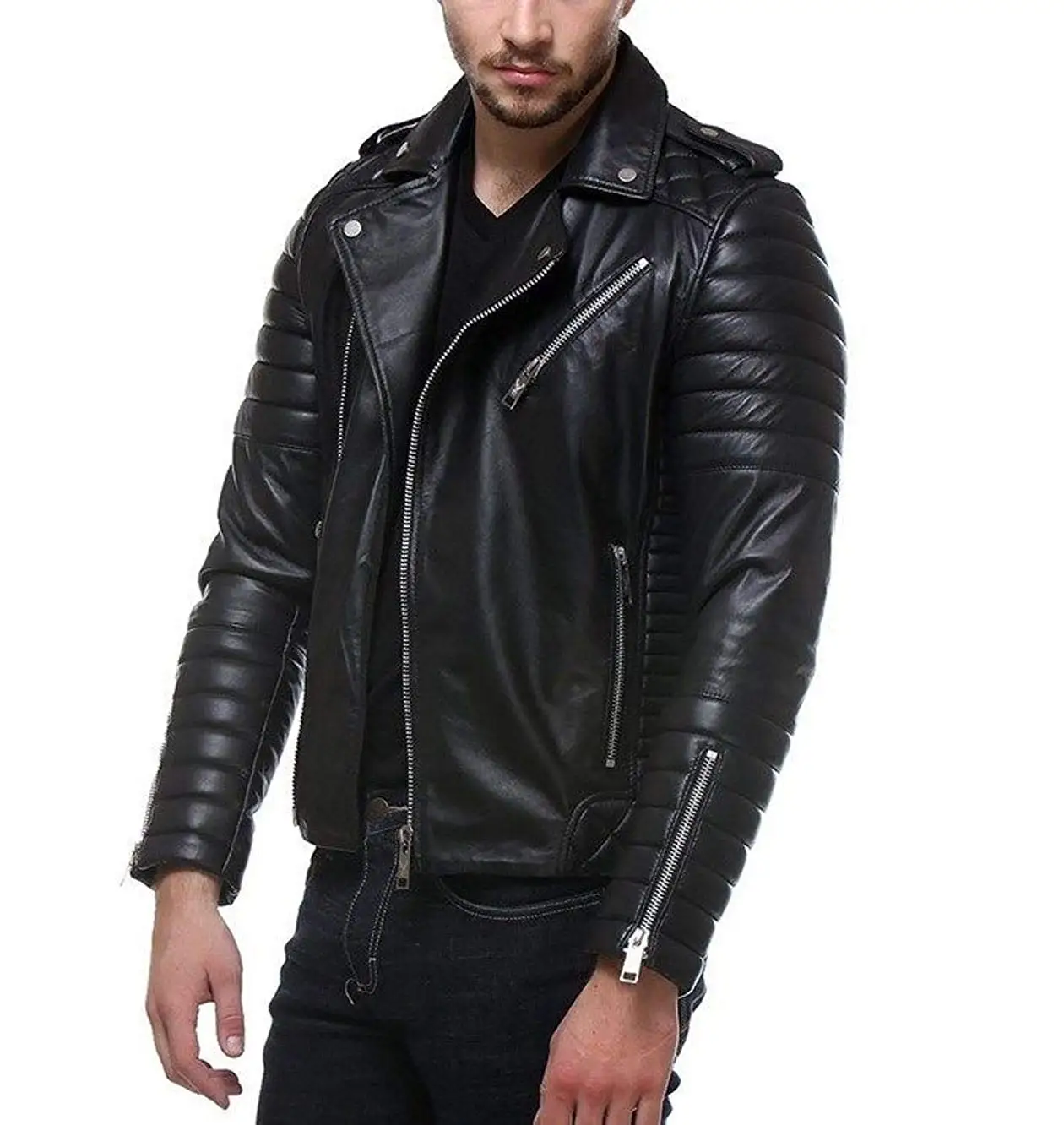 Buy Mens Leather Jacket Bomber Motorcycle Biker Real Lambskin Leather Jacket for Mens Collection ...