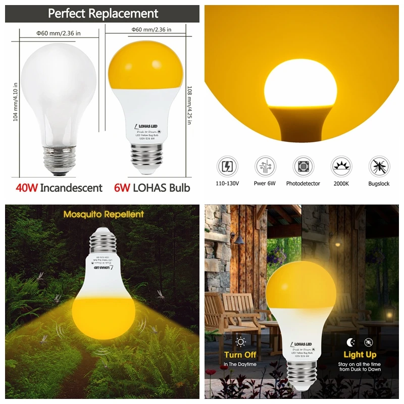6w Mosquito Repellent Yellow Bug Led Light Bulb With Light Sensor Buy