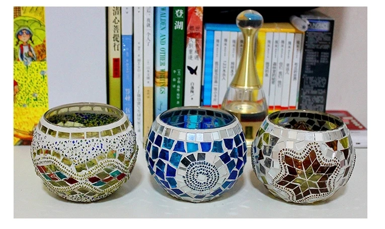 luxury Multi Color Fashionable European Style Glass Mosaic Candle Holder Candle Stand Tea Light Candle Holder