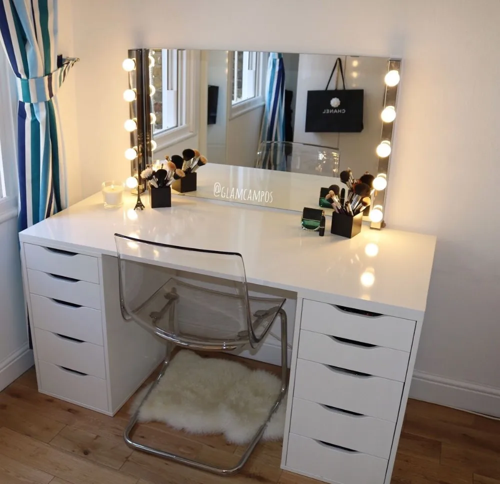 White Wood Mirror Almirah Simple Dressing Table Designs With Drawer