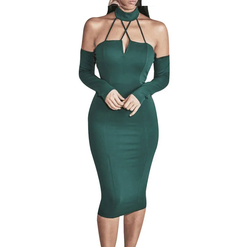 

bandage dresses 2018 sexy club halter spaghetti strap bodycon pink dress, Black;green;pink