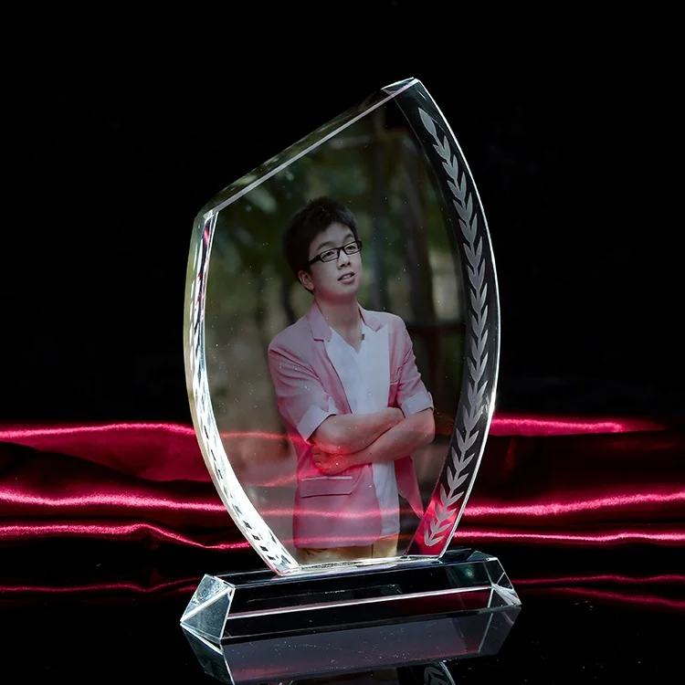 
wholesale blank crystal glass photo frame custom 3d Heart Shape Crystal Photo Frame for Home Decoration 