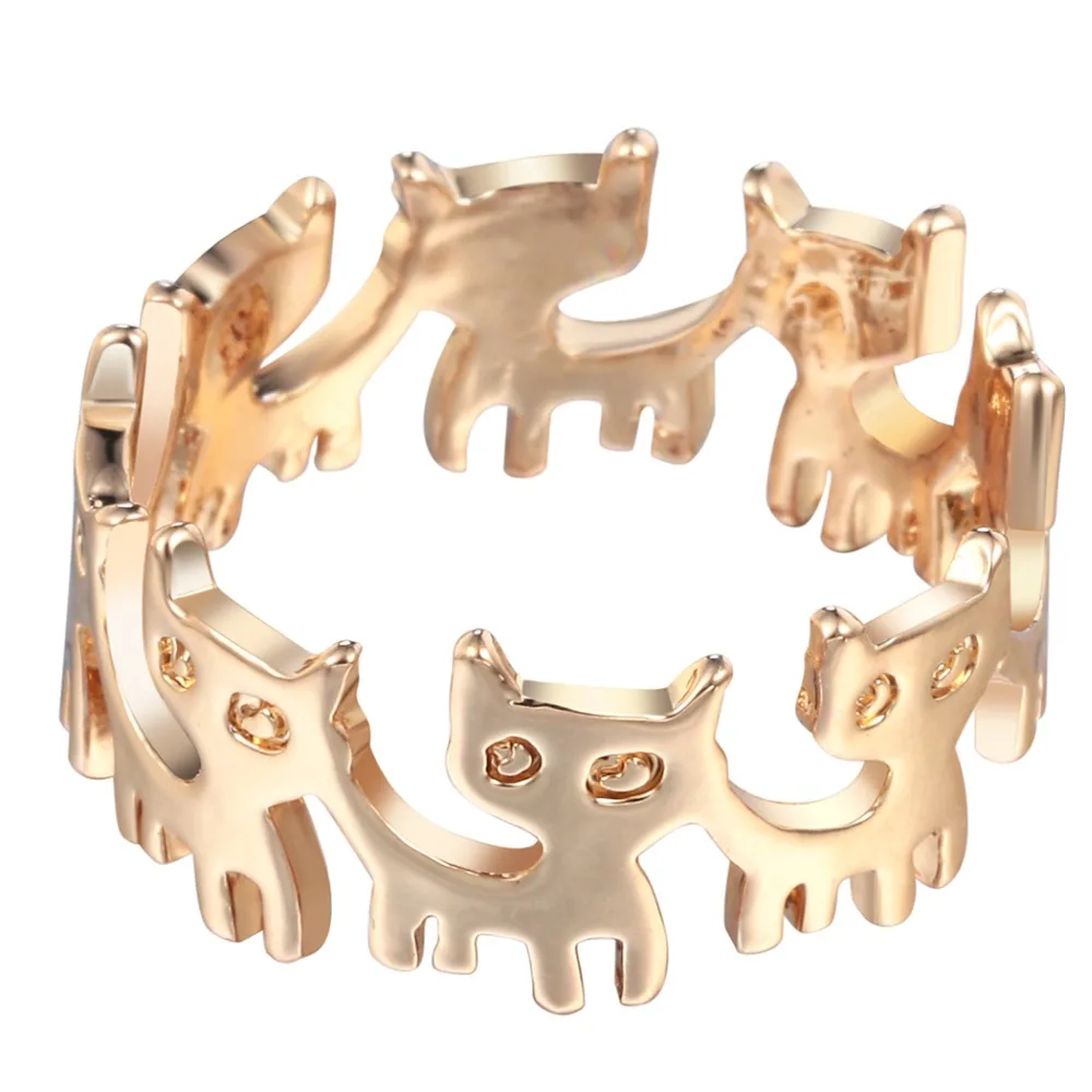 

Hot Fashion Retro Silver Tone Kitty Band Ring Cat Ring Funny Kitten Jewelry Gift for Girls and Women, Gold plating;silver