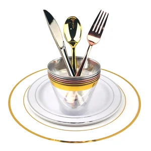 Image of Wholesale Cheap Round Wedding Gold Disposable Rose Gold Plastic Plates