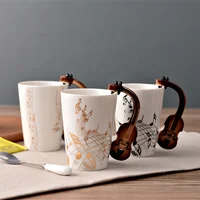 

Creative Music Violin Style Guitar 3d Ceramic Mug Coffee Tea Milk Stave Cups with Handle Coffee Mug Novelty Gifts