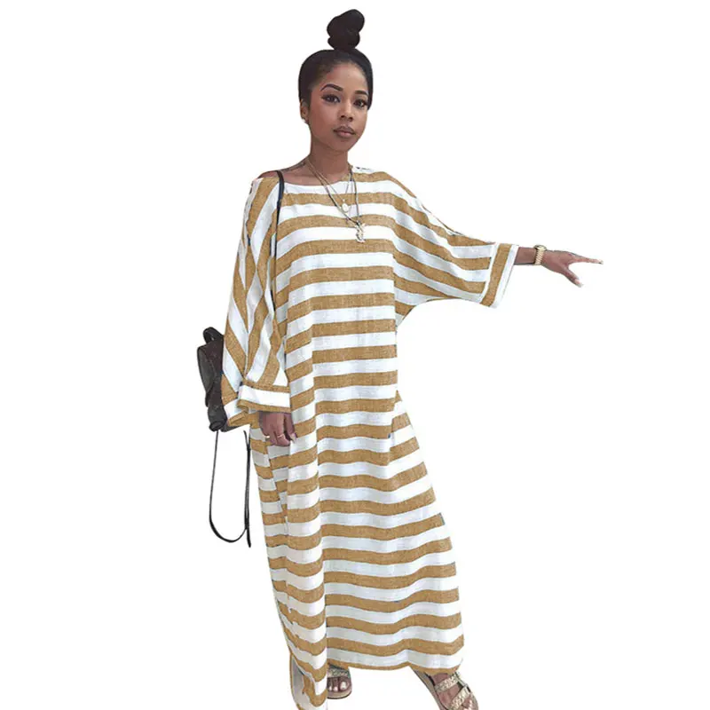 

Lazy & Lovely Striped Print Linen Maxi Dress
