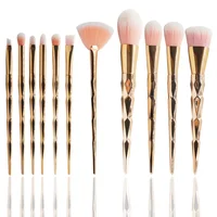 

custom printed bag wholesale Care brush golden 11pcs makeup brush set OPP bag plastic handle makeup brushes