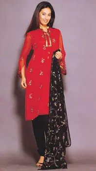 Red With Black Combination Salwar Suit Buy Suit Product On Alibaba Com