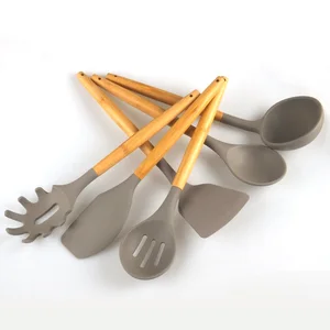Image of 2018 Popular FDA food grade Silicone cover nylon Kitchen Cooking Utensils Set with Natural Bamboo Handle - Kitchen accessories