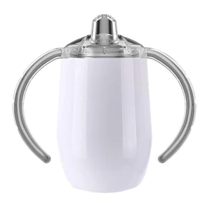 Image of 14 oz stainless steel insulated double handle wine tumblers for kids with lids sippy tumbler cups