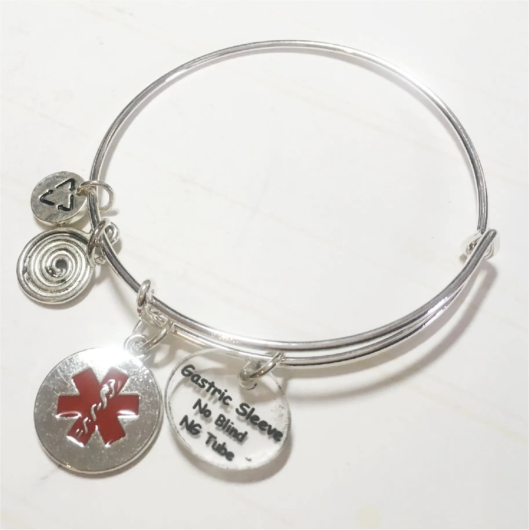 Medical Alert Gastric Sleeve Charm Bangle Bracelet Emergency Gastric Sleeve Charm Bangle Bracelet