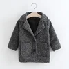 YY10240G Simple design 2 big pockets kids woollen coat girls trench coat gray