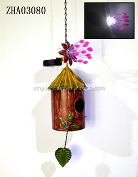 Solar Bird Feeder House Shape Metal Flowers Solar Garden Lights