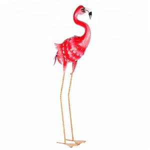 Image of Durable Outdoor Sculptures Home Decor Tall Metal Pink Flamingos Decoration Garden Statues