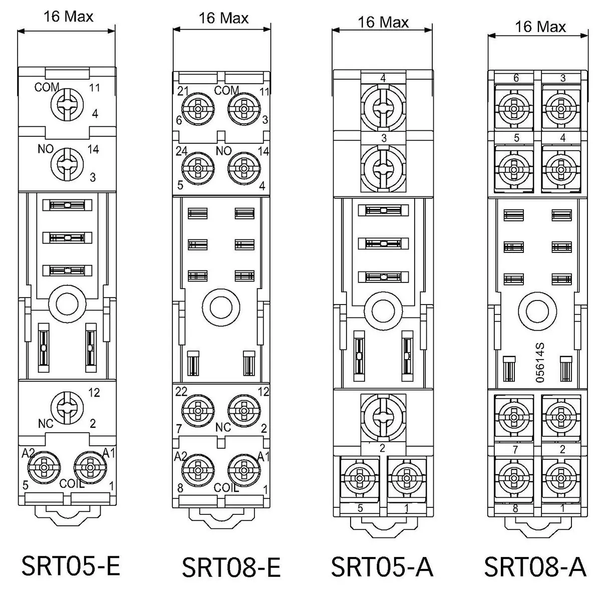 SRT05-E SRT05-A 5 pin 16A Relay Socket SRT08-E SRT08-A 8 pin 10A Relay Socket for RFT Interface Relay