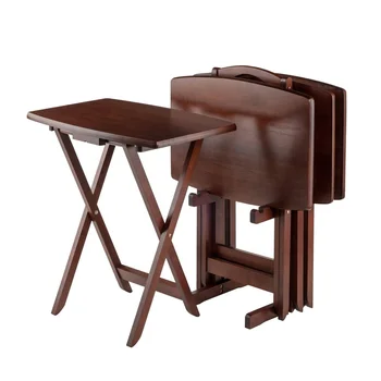 4 Set One Stand Foldable Wooden Tv Tray Table Walnut Side For Living Room Or Kitchen Folding Tables 4 Set One Stand Foldable Wooden Tv Tray Table Walnut Side For Living Room Or Kitchen Folding Tables