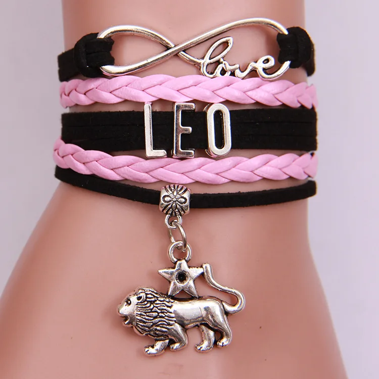 

New arrival leather bracelets 12 zodiac braided bracelet Cancer Capricorn leather bracelet, Picture shows