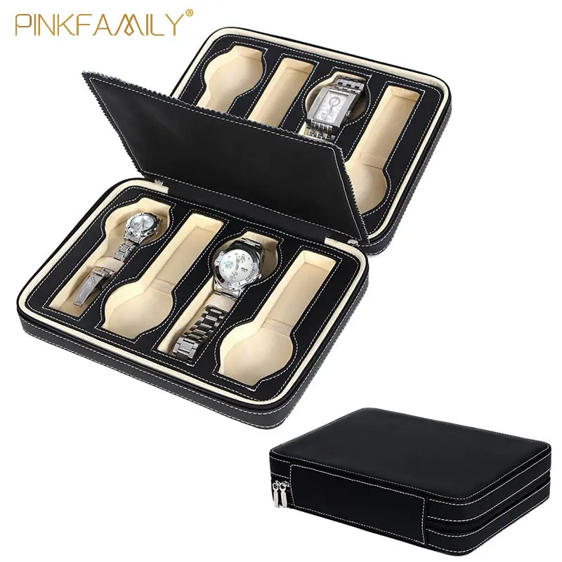 Faux Crocodile Leather Glass Lid 5-Slot Watch Box Bottom Jewelry Tray Display Showcase Black