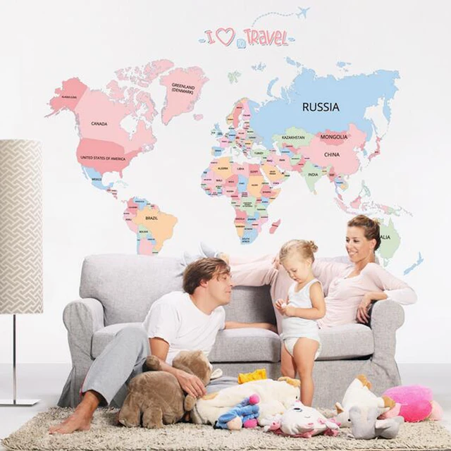 Removable Kids Bedroom Decor World Map Wall Stickers Buy World