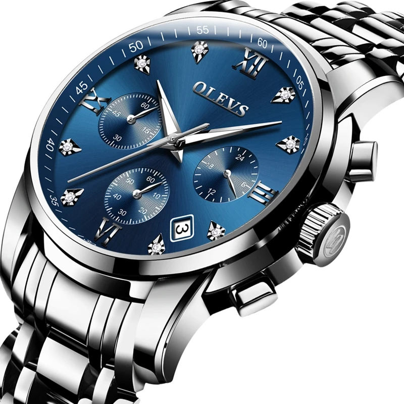 

2019 Luxury Men Wrist Watches Business Calendar Quartz Clock Stainless Steel Waterproof OLEVS 2858 Men Chronograph Watch Relojes