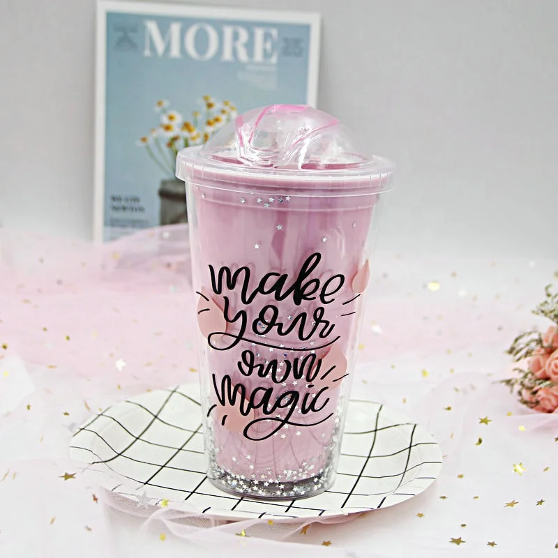 

Zogifts Pink Cute double Wall Cup Plastic custom Cup With Straw, Color
