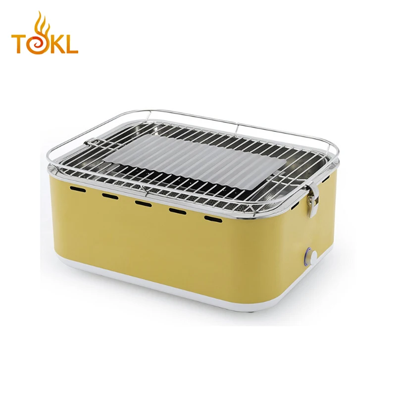

Instant Indoor Barbecue Grill Chinese BBQ Smokeless Teppanyaki Grill Barbecue Portable Camping BBQ Charcoal in Square, Red/yellow