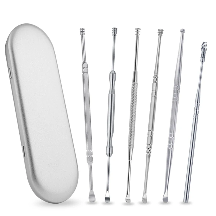 

Promotion Durable Surgical Stainless Steel 6pcs Ear Pick Ear Curette Ear wax Removal With Storage Box, Silvery