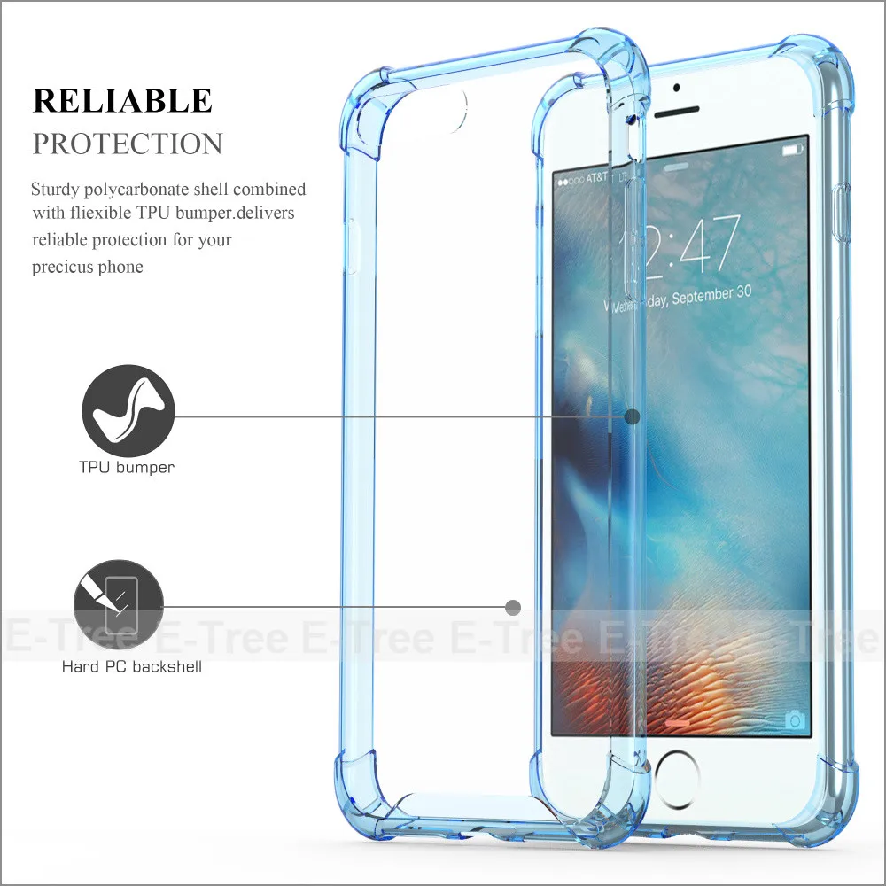 

Hybrid Rubber Shockproof TPU Clear Back Cover Case For Apple iPhone 7 plus, Black blue pink transparent gold